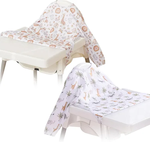 Vista 13 de Babero de Manga Larga para Bebé - Baberos a Prueba de Desastres para Bebés - Ajustable, Impermeable y con Accesorio para Silla/Mesa Alta Elefante