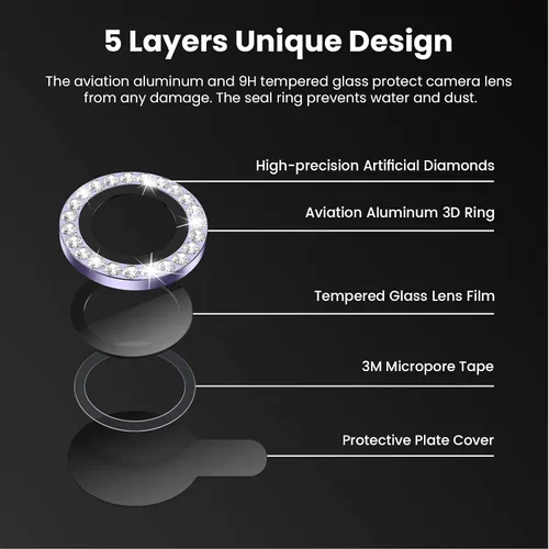 Vista 3 de Tensea Protector de lente de cámara para iPhone 14 Pro Max, protector de lente de cámara de vidrio templado 9H, protector de pantalla, anillo