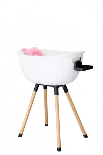 Vista 10 de Bañera de lujo para bebé con soporte de madera, diseño convertible de 3 etapas, ergonómico y protector de espalda (paquete negro (moderno))