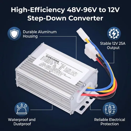 Vista 2 de DC 48V-96V a 12V Convertidor 300W 25A Regulador de voltaje reductor Fuente de alimentación de aleación de aluminio para aplicaciones marinas