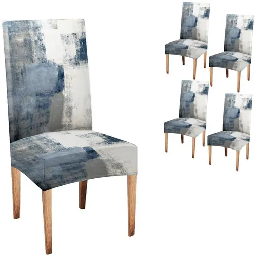 Vista 9 de TOMWISH Juego de 2 fundas para sillas de comedor, color turquesa y gris, fundas elásticas para sillas Parsons, de elastano, lavables, protectores