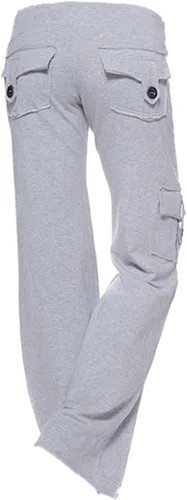 Vista 2 de Pantalones de yoga de cintura alta para mujer, pantalones de pierna ancha, pantalones cargo de talla grande con bolsillos, pantalones