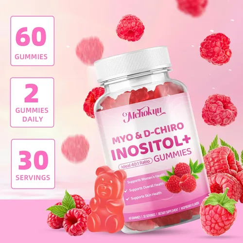 Vista 7 de Gomitas de mio-inositol y D-Chiro inositol, suplemento ideal de proporción 40:1 para mujeres con vitamina D3 y B12 para apoyar el equilibrio