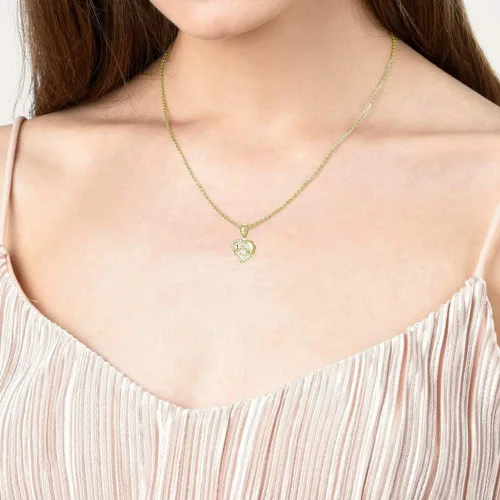 Vista 4 de SISGEM Collar de corazón de oro de 18 quilates, collar con colgante de corazón de doble amor de oro real para mujer, 18 pulgadas