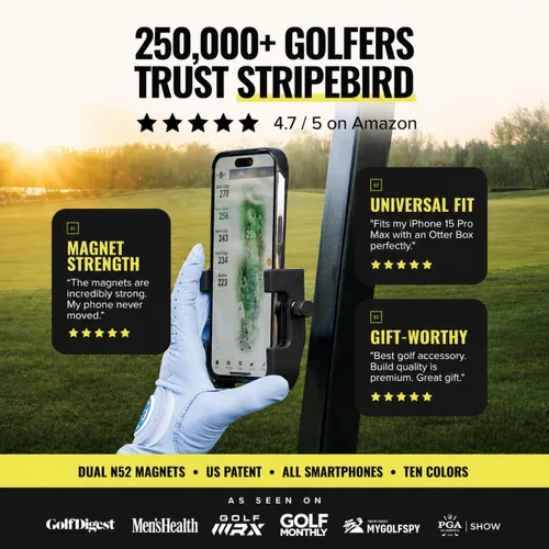 Vista 5 de Stripebird - Soporte Magnético Original para Teléfono de Golf - Accesorio para Carrito de Golf - Montura delgada para Smartphone - Almacena y Accede