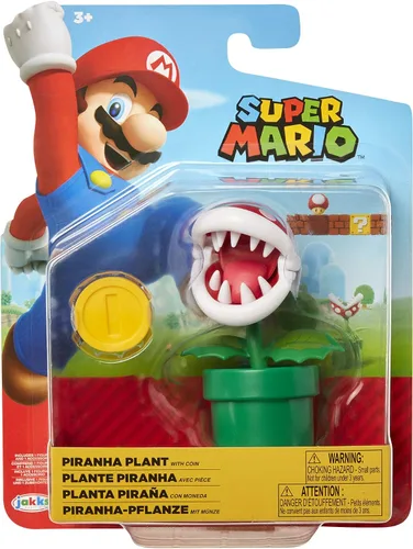 Vista 6 de World of Nintendo Super Mario Piranha Plant Figura articulada de 4 pulgadas con moneda