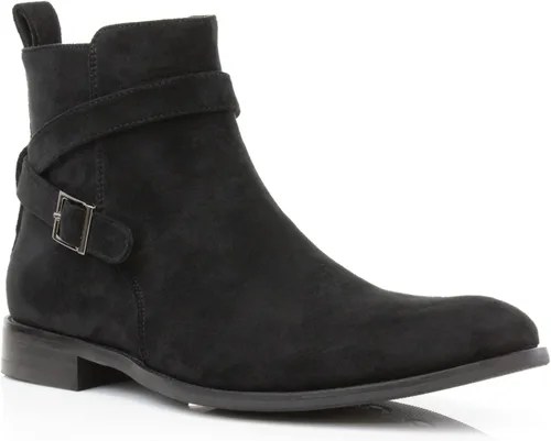 Vista 13 de Polar Fox Botas de ingeniero para hombre Botas de tobillo estilo motocicleta con correas de hebilla y cremallera lateral 1. Negro.