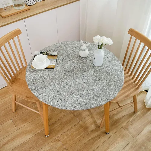 Vista 7 de Mantel redondo de vinilo de plástico ajustable con parte trasera de franela y borde elástico, protector de mesa impermeable para mesa de comedor