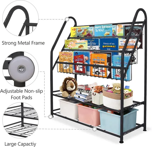 Vista 6 de aboxoo Estantería de metal para niños, grande, independiente, para habitación de los niños, organizador de juguetes de 32 pulgadas, estantería