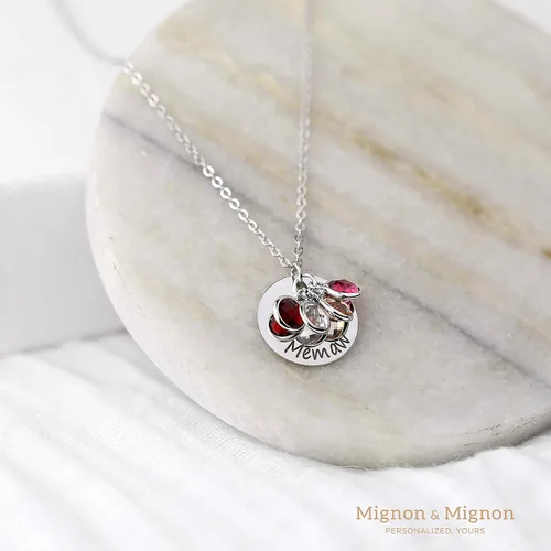 Vista 4 de MignonandMignon Birthstone Disc Necklace Personalized Gift for Her Birthstone Amethyst Raw Stone Gift for Grandma - LCN-BS