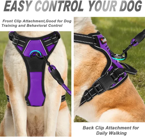 Vista 108 de BARKBAY - Arnés para perro sin tirones con clip frontal, material resistente y reflectante, asa de fácil control para pasear perros grandes
