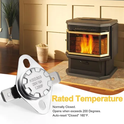 Vista 5 de SRV230-0900 Interruptor de límite alto para estufas de pellets Quadra-Fire Classic Bay 1200i y CB1200. Termodisco de sensor de seguridad de disco