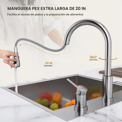 Vista 3 de APPASO Grifo de cocina de 2 agujeros con rociador y mango separado de níquel cepillado
