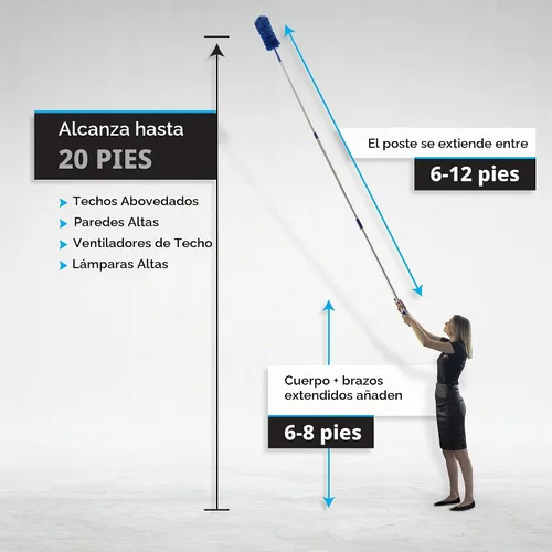 Vista 4 de Feather Microfiber Plus Nylon Static Cobweb Duster Alcanza hasta 20 pies Kit de plumero Webster de ventilador de techo extensible de 3 niveles