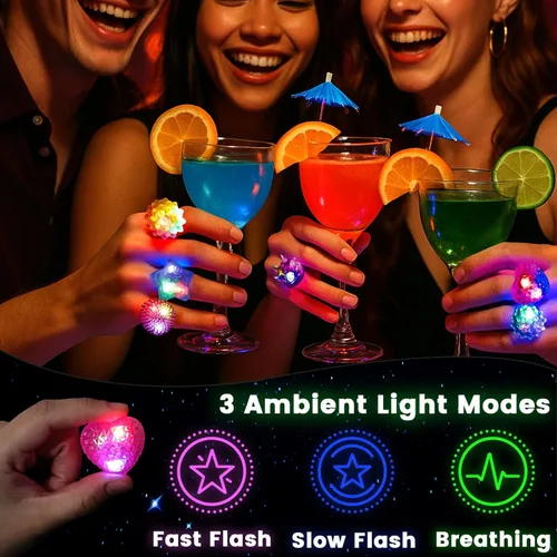 Vista 3 de LovesTown 24 anillos iluminados, recuerdos de fiesta para niños, 6 estilos que brillan en la oscuridad, suministros de fiesta para bolsas