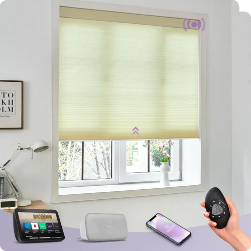Vista 19 de Graywind Persianas celulares inteligentes personalizadas compatibles con Alexa Google, opacas, recargables, motorizadas, de 5/8 pulgadas, diseño