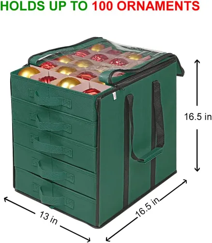Vista 4 de ProPik Cajas de Almacenamiento de Adornos Navideños con Divisores - 5 Bandejas Separadas - Soporte para Adornos - Mantiene 100 Adornos Navideños