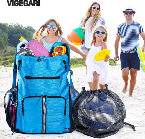 Vista 7 de Mochila de playa grande impermeable a prueba de arena, bolsa de piscina con cordón de gran tamaño personalizada con compartimento para zapatos