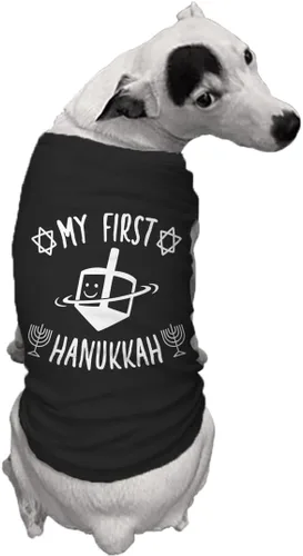 Vista 2 de My First Hanukkah - Camiseta para perro Menorah Dreidel (negro, XS)