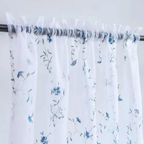Vista 26 de Taisier Home Cortinas Traslúcidas Blancas Florales con Estampado de Flores y Bordado de Enredaderas para Dormitorio, Cortina con Bolsillo