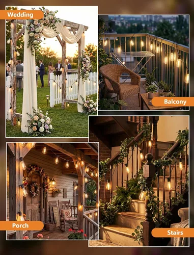 Vista 7 de Tira de luces LED ST40 de 20 pies para exteriores con 22 bombillas Edison vintage inastillables, tira de luces para patio, impermeable, para patio