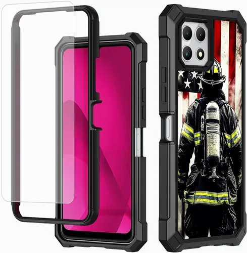 Vista 9 de Funda para T-Mobile Revvl 7 de 6.6 pulgadas con protector de pantalla, policarbonato duro de doble capa resistente y TPU suave a prueba de golpes