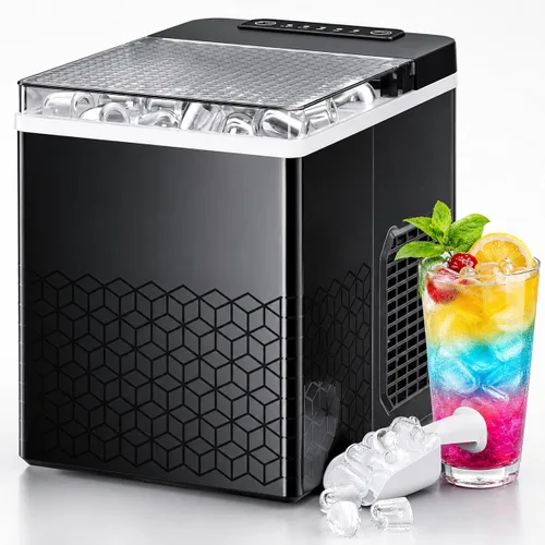 Vista 7 de Kismile Máquina de hielo para encimera, pequeña máquina de hielo, negro