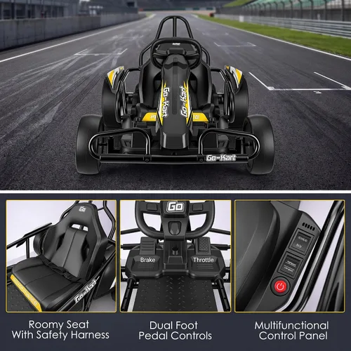 Vista 6 de Hikole 24V Electric Drift Go Kart with Backrest for Kids Ages 6-12, Black