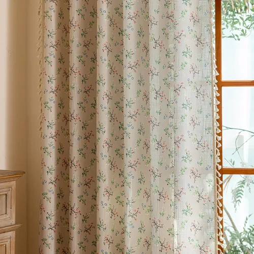 Vista 7 de Cortinas florales de granja semiopacas para sala de estar, de 63 pulgadas de largo, mezcla de lino y algodón, paneles de cortina de ventana cortos