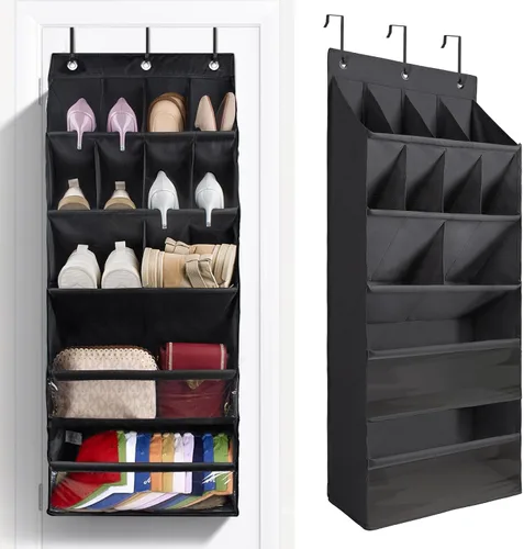 Vista 15 de FENTEC Paquete de 1 Organizador de Zapatos Sobre la Puerta, 68" Bolsillos Profundos Extra Grandes Colgantes Organizadores de Zapatos, Zapatero de 8