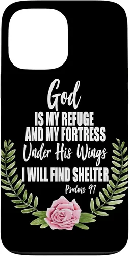 Vista 24 de God is My Refuge Christian Bible Psalms 91 Floral Case for iPhone 17