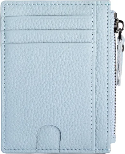 Vista 10 de Cartera delgada para mujeres de piel pequeña con bloqueo RFID, tarjetero minimalista con bolsas para monedas y fundas, Negro, Moderno