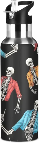 Vista 8 de BPA-Free Sport Water Bottle 32 Oz, Stainless Steel Water Bottle for Gym Outdoor Travel School, Human Skeletons Rock Roll Gesture