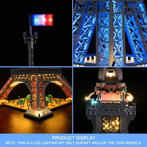 Vista 8 de VONADO Kit de iluminación LED compatible con el set de la Torre Eiffel de Lego 10307, iluminación de construcción DIY con control remoto compatible