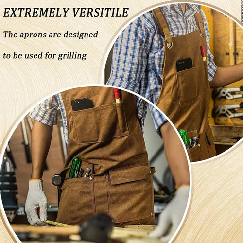Vista 3 de Delantal de lona personalizado, regalo personalizado, delantal de camarero, delantal bordado para papá, barbacoa, delantal de chef para hombre