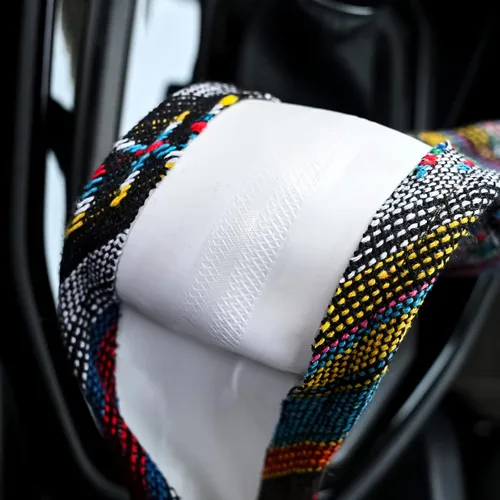 Vista 4 de Funda gruesa de gamuza de lino para volante universal de 15 pulgadas con patrón de estilo étnico, Style A
