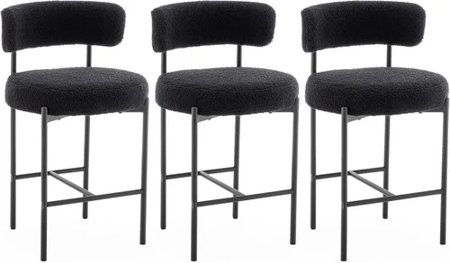 Vista 17 de Cinxzar Taburetes de Bar Boucle Juego de 2, Taburetes de Bar de Altura de Mostrador Beige con Respaldos, Taburetes Modernos para Isla de Cocina