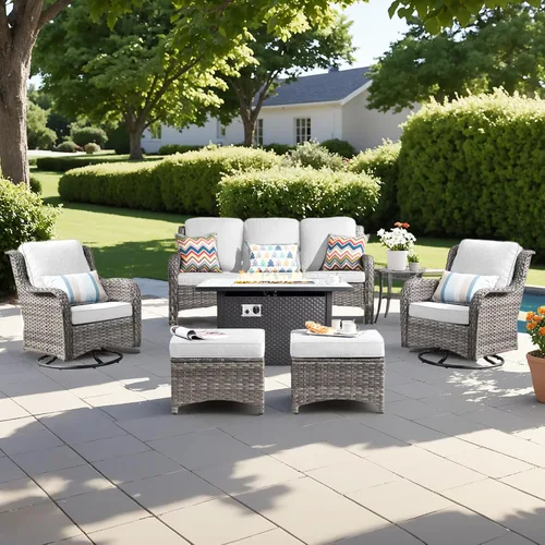 Vista 13 de Juego de muebles de exterior para patio, silla y sofá (ratán marrón, beige, 3 piezas)