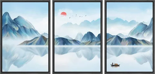 Vista 115 de NWT Lienzo enmarcado para pared, juego de arte en acuarela pastel, bosque de montaña oscura, naturaleza silvestre, ilustraciones de arte moderno