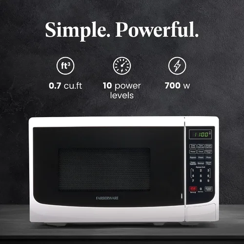 Vista 6 de Farberware Paquete de microondas de encimera de 700 W de 0.7 pies cúbicos con iluminación LED, bloqueo infantil, interior fácil de limpiar, retro
