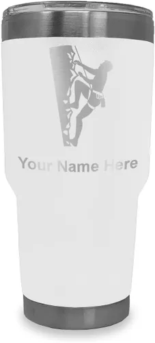 Vista 19 de LaserGram 20oz Vacuum Insulated Tumbler Mug, Rock Climber, Personalized Engraving Included (Coral)