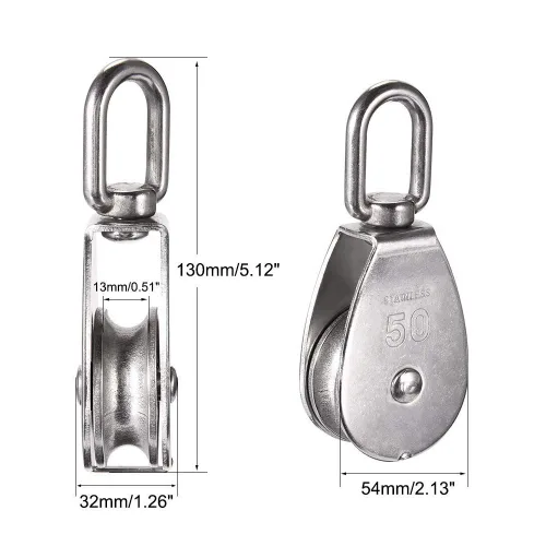 Vista 2 de 2 unids M50 304 de acero inoxidable de elevación de un solo bloque de polea, cuerda de alambre resistente colgante rueda de remolque de alambre