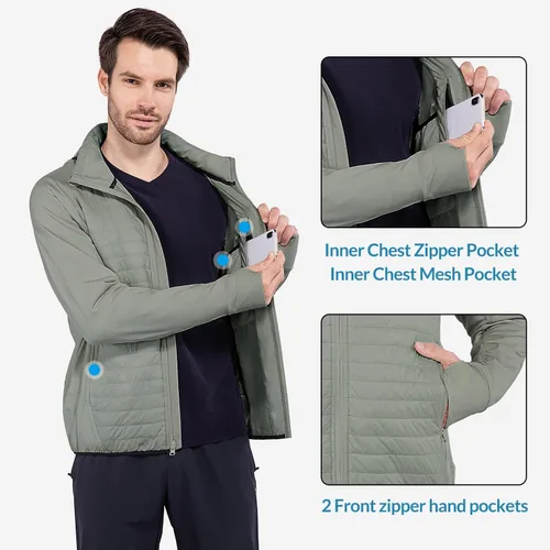 Vista 4 de BALEAF Men's Running Jacket Lightweight Thumble Hole Warm Up Puffer Jacket Hybrid Thermal Coat Insulated Hiking Golf