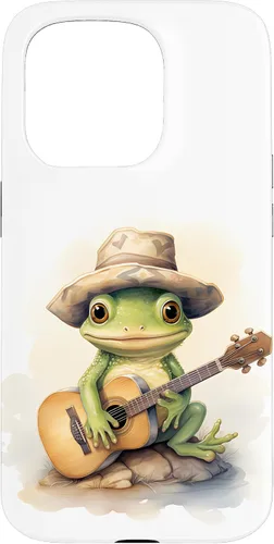 Vista 14 de Cute Little Green Frog Playing Guitar Case for iPhone 16