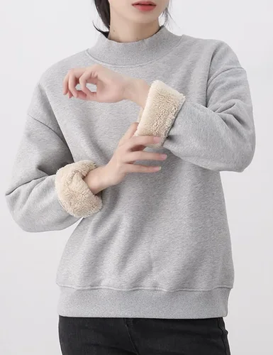 Vista 2 de Jenkoon Sudadera con forro polar de sherpa para mujer, cálida, suave y con cuello alto falso