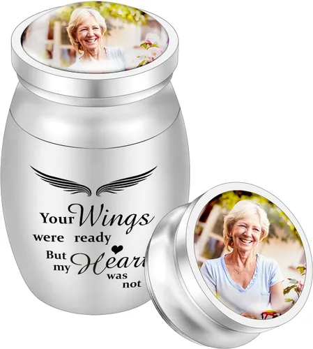 Vista 10 de Dletay Urnas pequeñas para cenizas humanas, recuerdo de 1.6 pulgadas, de acero inoxidable, mini urna conmemorativa de mariposa para mujeres y hombres