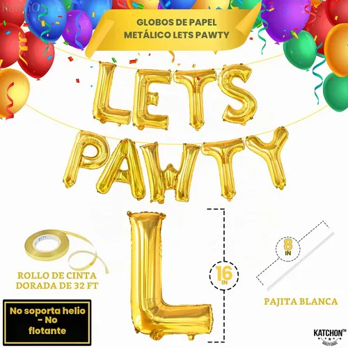 Vista 4 de KatchOn, Lets Pawty Globos dorados – 16 pulgadas Lets Pawty Banner Oro