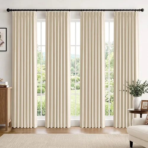 Vista 35 de Cortinas plisadas de lino totalmente opacas beige de 72 pulgadas de largo