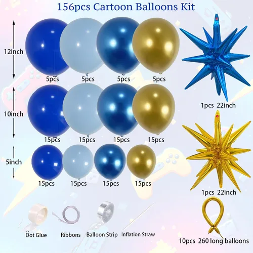 Vista 2 de Kit de guirnalda de arco de globos de oro azul con globos de estrella para decoración temática de superhéroes, decoración de cumpleaños para niños