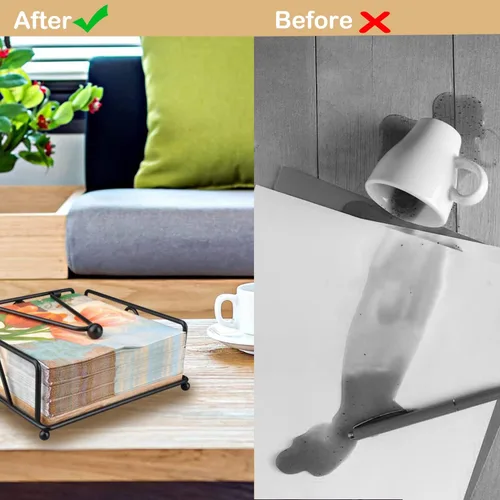 Vista 8 de Servilletero de metal para mesa con brazo de peso, servilleteros de papel plano para mesa de cocina con base de madera, dispensador de pañuelos